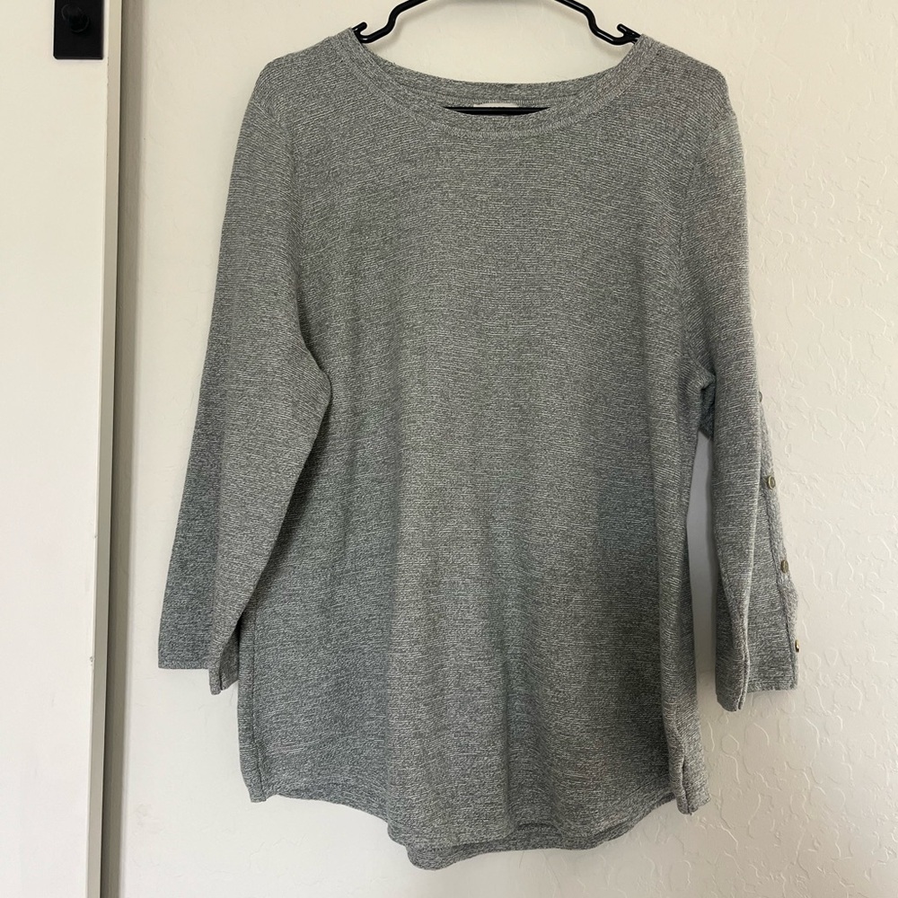 Talbots Sage Green Knit Sweater Button Accent XL 100% Cotton Women’s Long Sleeve